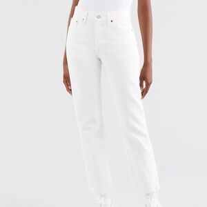 Levi's Premium 501’s White Button Fly Straight Leg Crop‎ Denim Jeans